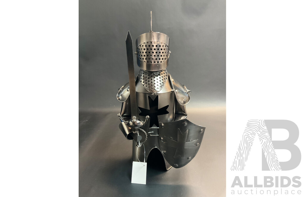 Assorted Metal Sculptures - Wine Bottle Holders, Including Ned Kelly, Knight and More - Lot of 4