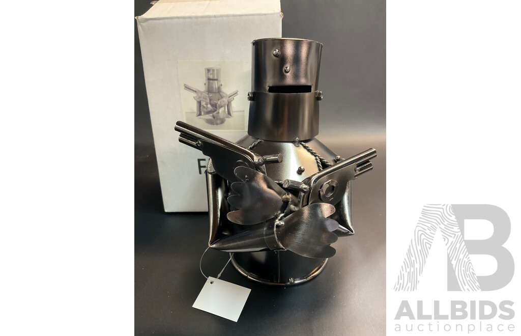 Assorted Metal Sculptures - Wine Bottle Holders, Including Ned Kelly, Knight and More - Lot of 4