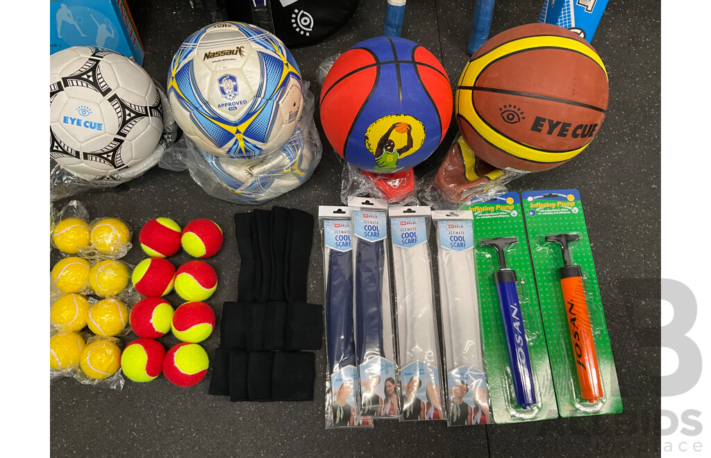 Collection of Various Sports Equipment for Tennis, Table Tennis, Basketball, Soccer, Including Various Balls,  Tennis Rotor Spin and More - Lot of 73