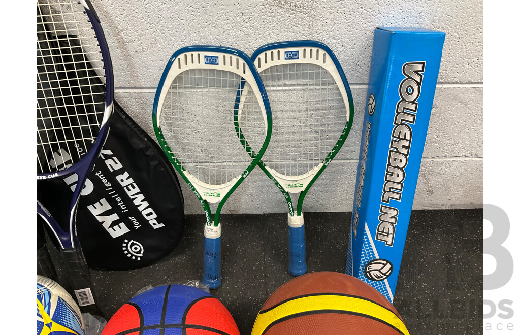 Collection of Various Sports Equipment for Tennis, Table Tennis, Basketball, Soccer, Including Various Balls,  Tennis Rotor Spin and More - Lot of 73