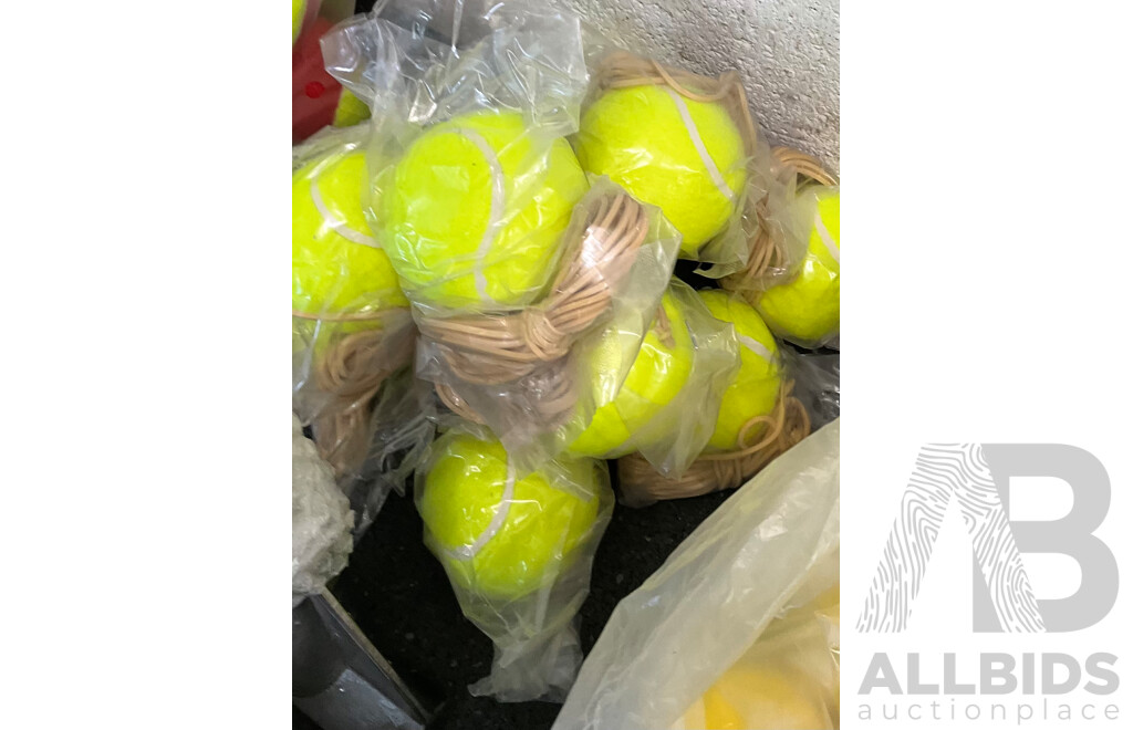 Collection of Sports Equipment for Tennis, Including Court Dry Roller, Tennis Racquets, Trainning Balls and More - Lot of 124