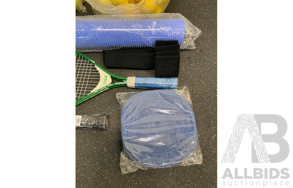 Collection of Sports Equipment for Tennis, Including Court Dry Roller, Tennis Racquets, Trainning Balls and More - Lot of 124
