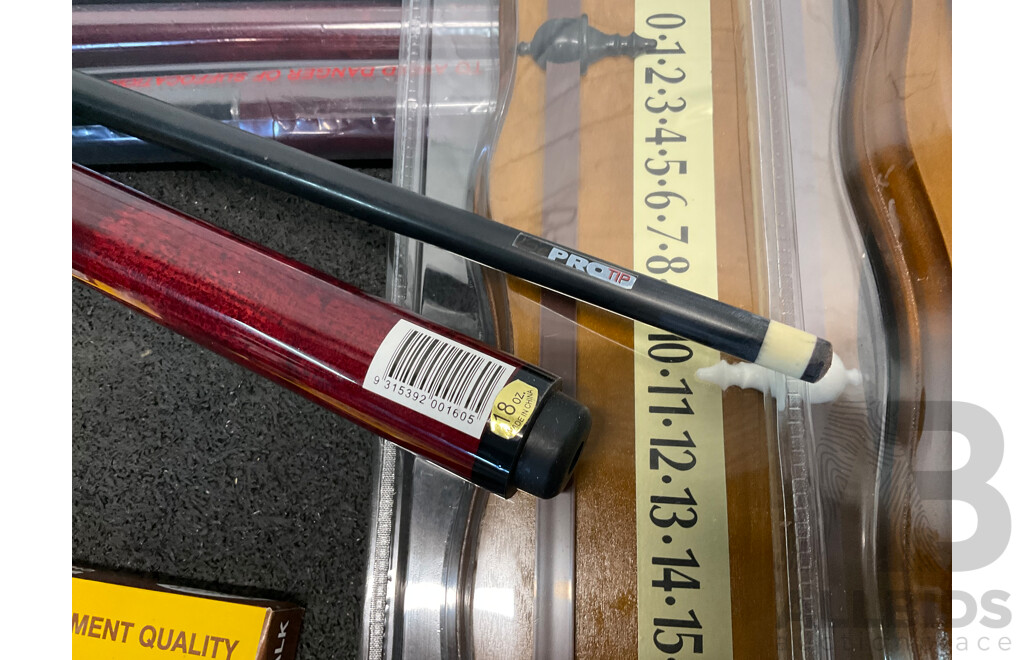 Assorted Billiard Equipment, Including Galaxy Nick Varner Cue (6x) and More  - Lot of 15