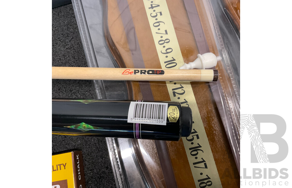 Assorted Billiard Equipment, Including Goldfinger Nick Varner Cue (6x) and More  - Lot of 15