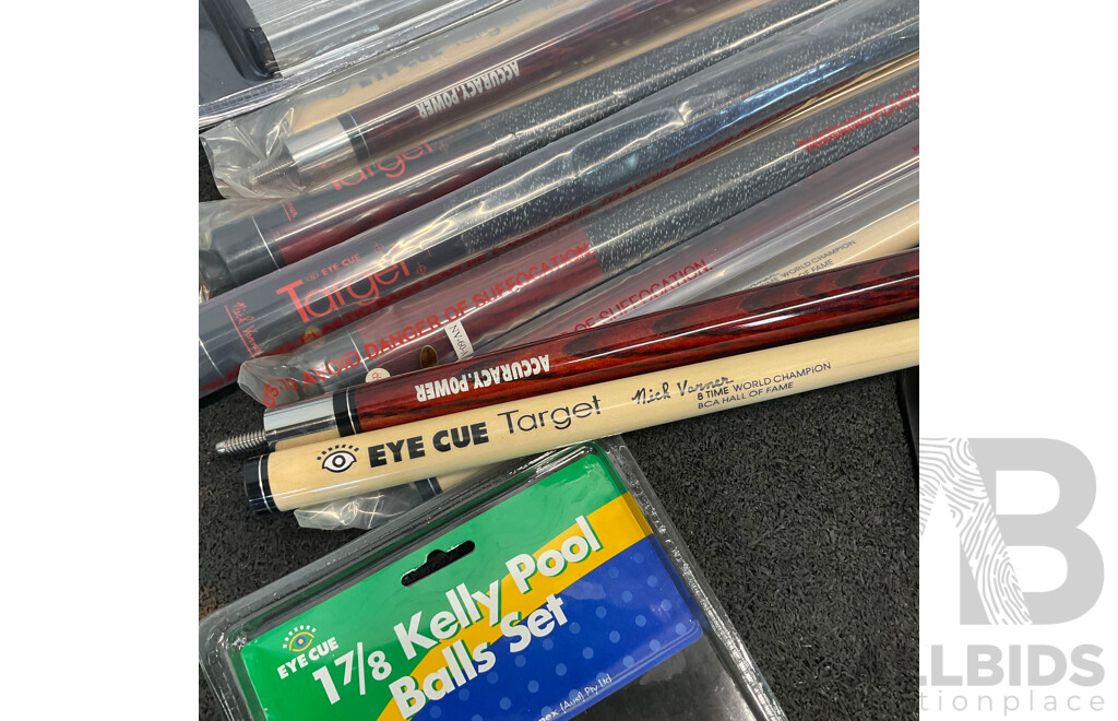 Assorted Billiard Equipment, Including Target Nick Varner Cue (6x) and More  - Lot of 15