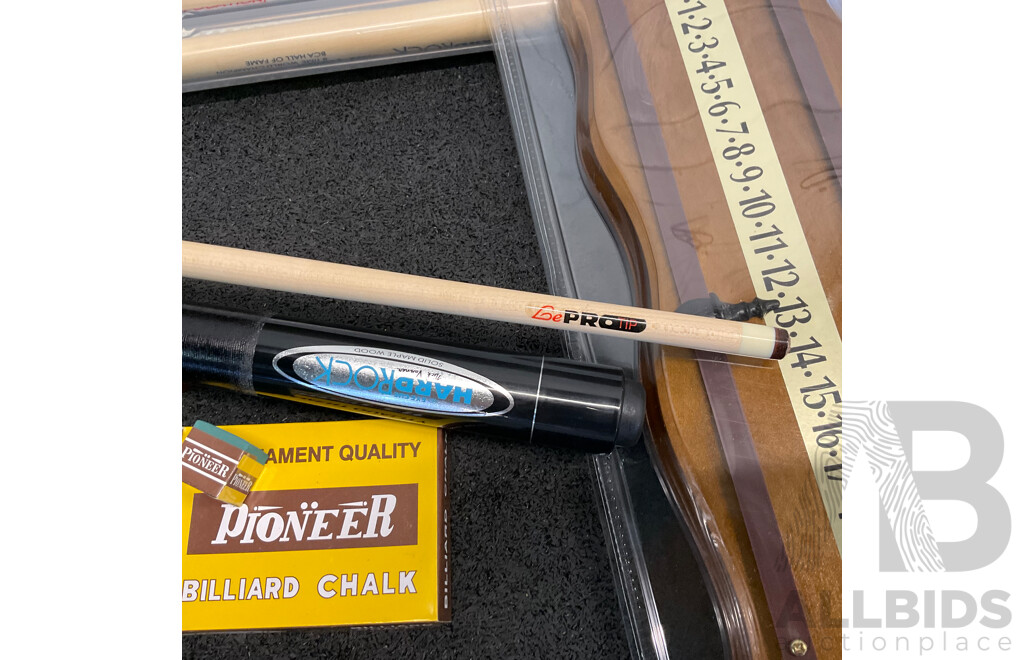 Assorted Billiard Equipment, Including Hard Rock Nick Varner Cue (6x) (6x) and More  - Lot of 15