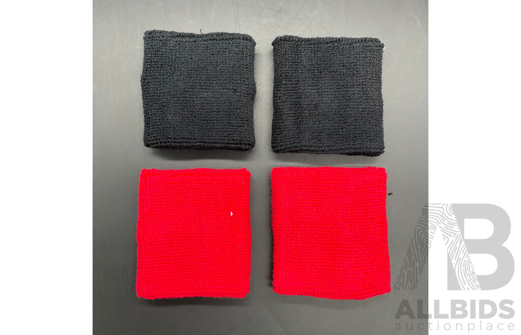 Sweat-Wicking Wristbands - Tennis Terry Towelling Cotton Sweat Workout Bands for Gym, Running - Red and Black - Lot of 100