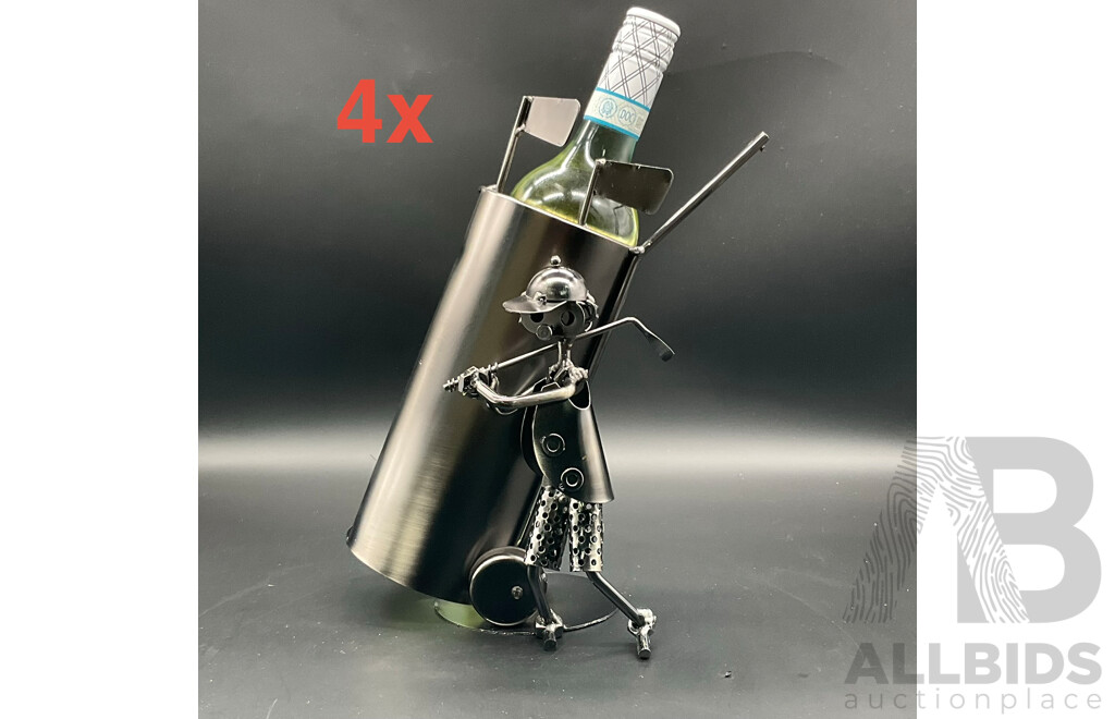 Metal ''Nuts and Bolts'' Golf Player with Cart Sculptures Bottle Holder - Lot of 4