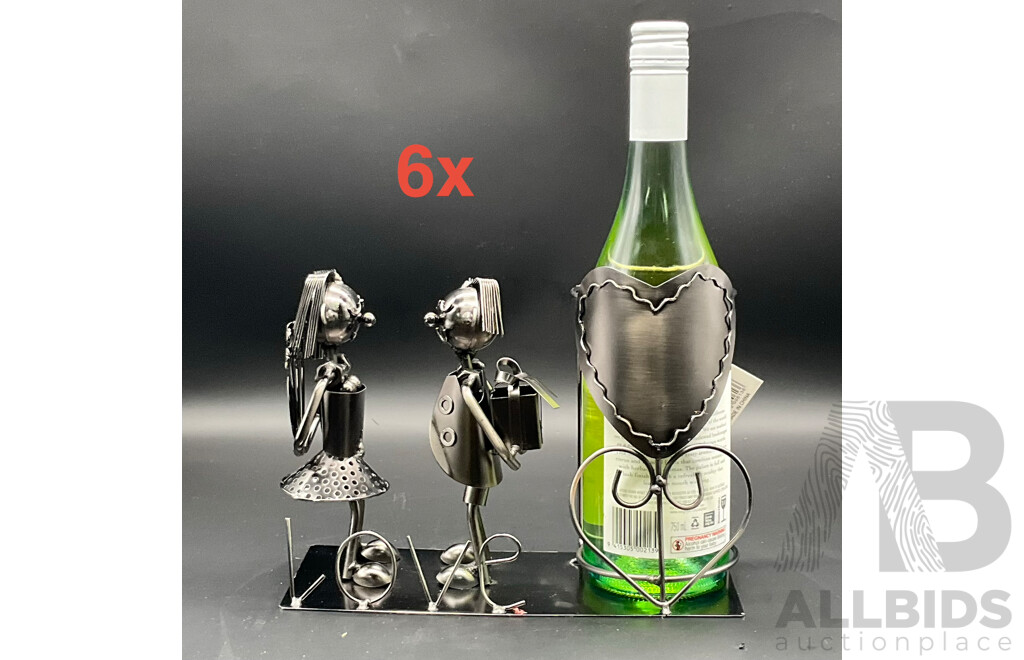 Metal ''Nuts and Bolts'' Valentine Bottle Holder Sculptures - Lot of 6