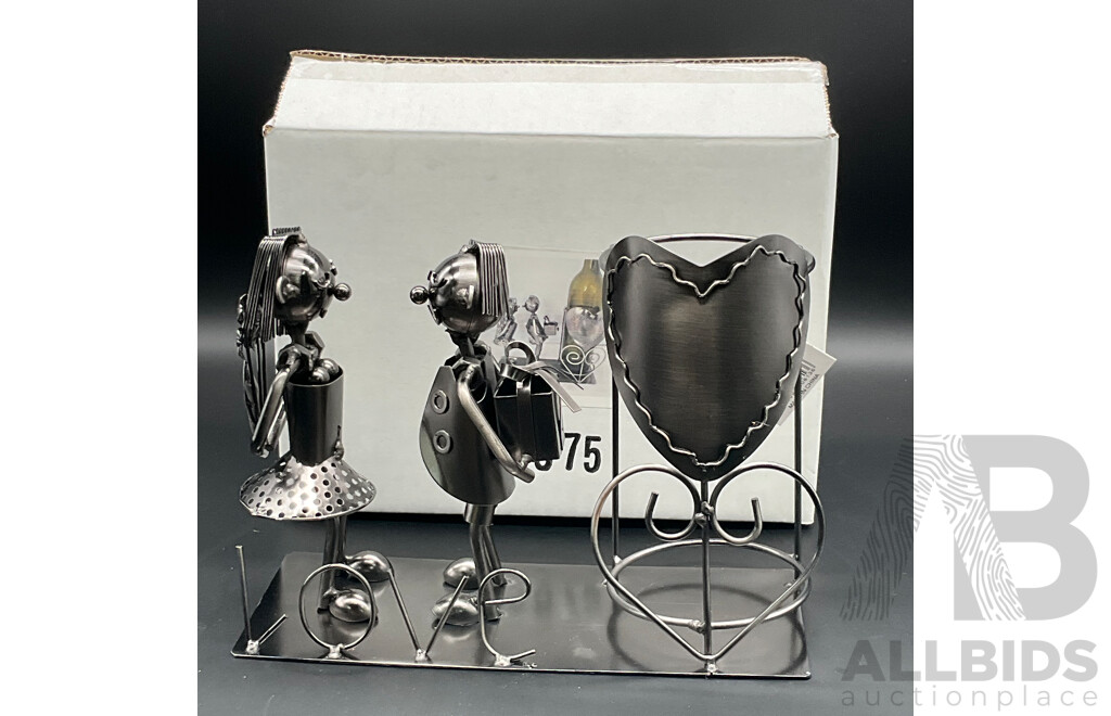 Metal ''Nuts and Bolts'' Valentine Bottle Holder Sculptures - Lot of 6