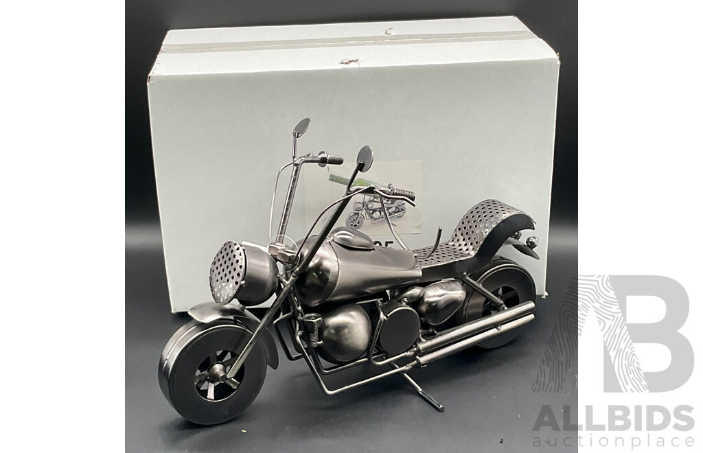 Metal ''Nuts and Bolts'' Motorcycle (x2) and Truck Bottle Holder (x2) Sculptures - Lot of 4