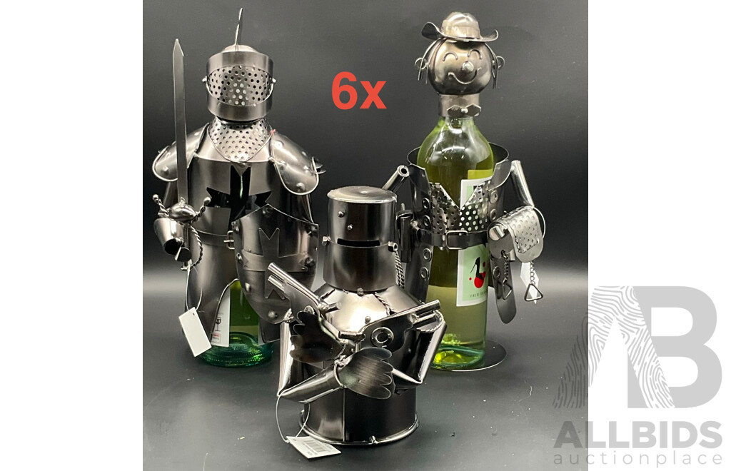 Metal ''Nuts and Bolts'' Knight (x2), Cowboy Bottle Holder (x2) and Ned Kelly Money Bank Sculptures (x2) - Lot of 6
