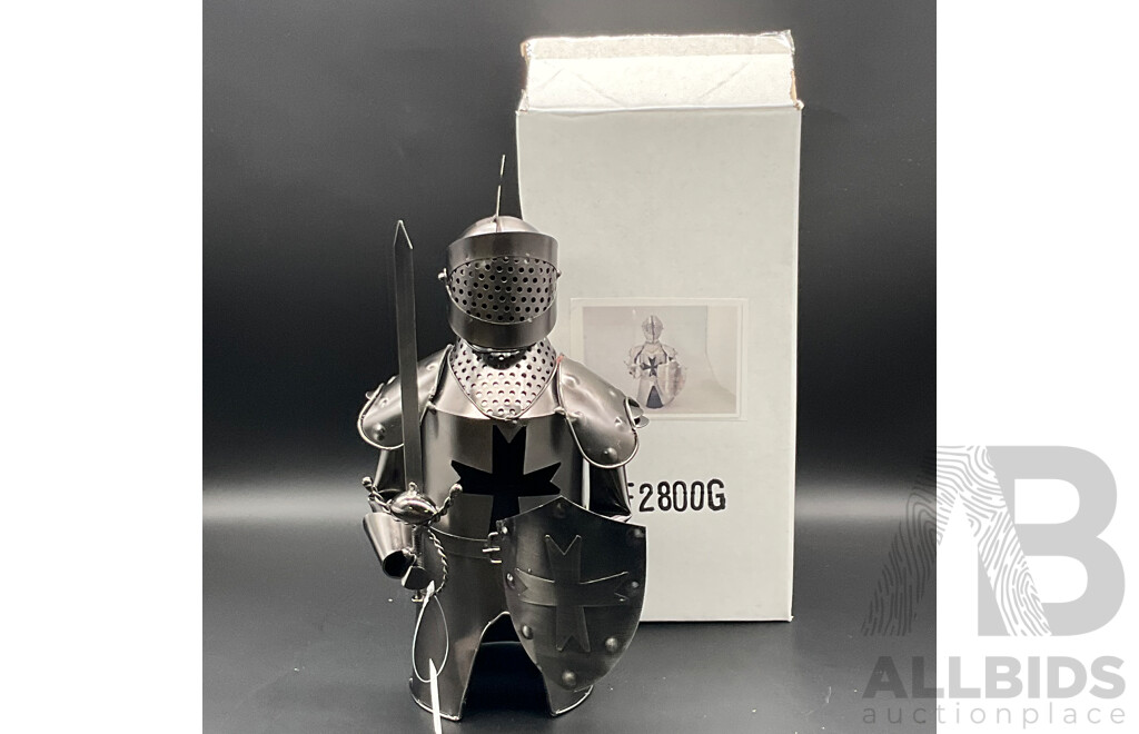 Metal ''Nuts and Bolts'' Knight (x2), Cowboy Bottle Holder (x2) and Ned Kelly Money Bank Sculptures (x2) - Lot of 6