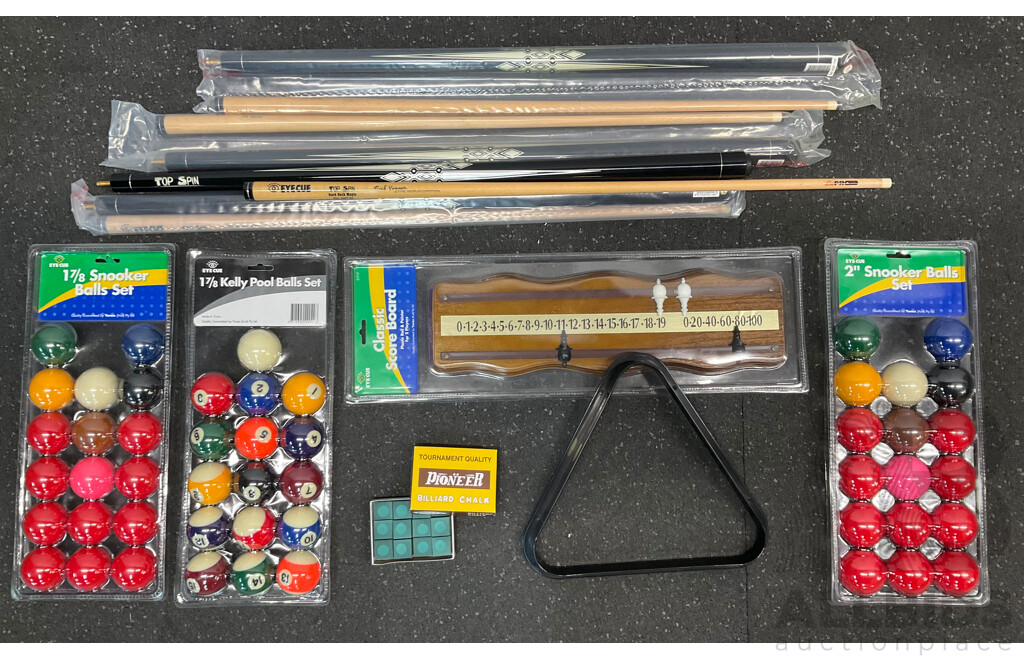 Assorted Billiard Equipment, Including Top Spin Nick Varner Cue (6x) and More  - Lot of 13
