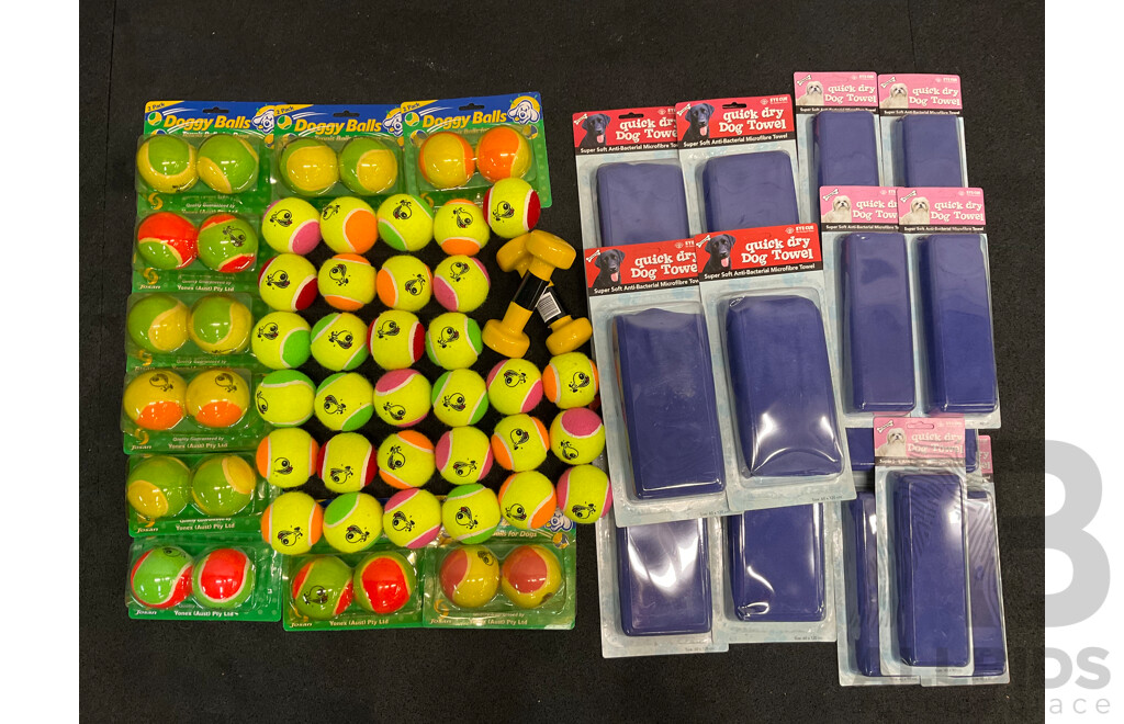 Assorted Bundle of Dog Toys and Towels - Lot of 58