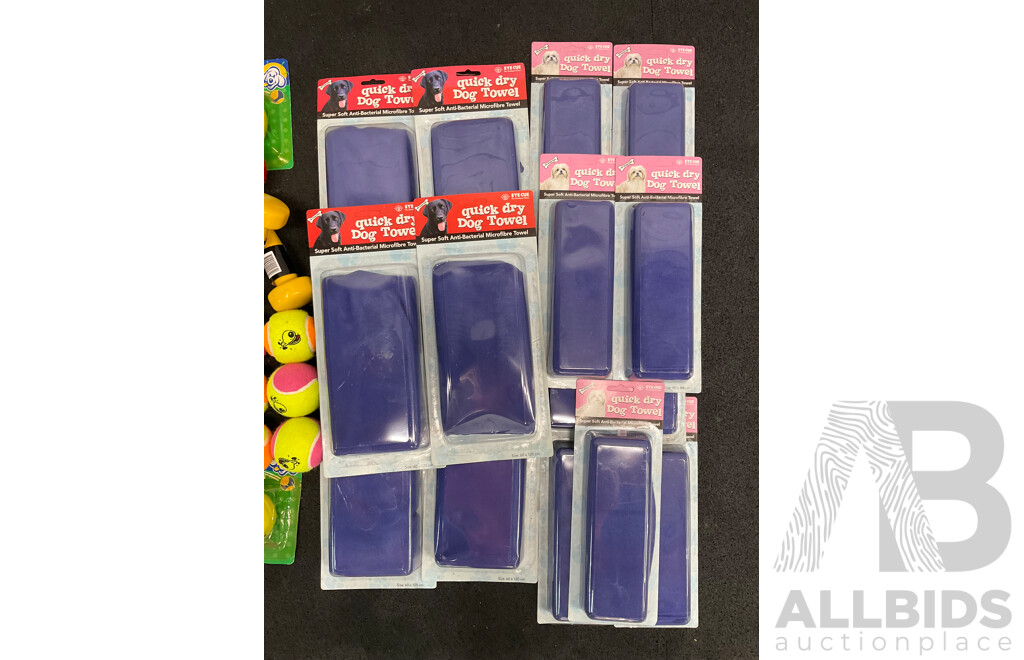 Assorted Bundle of Dog Toys and Towels - Lot of 58