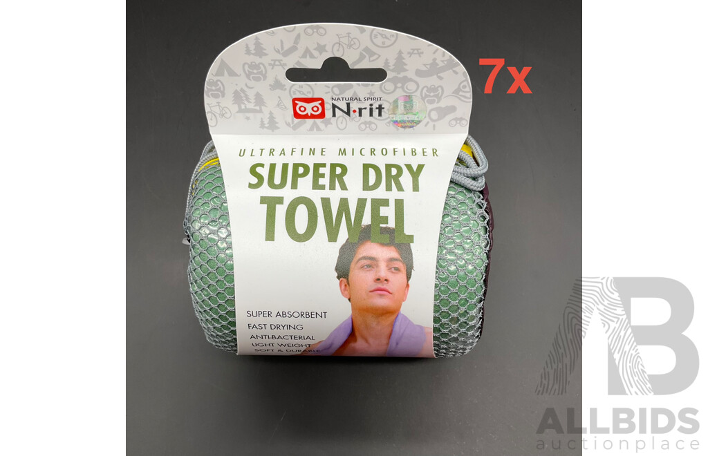 N-rit Ultrafine Microfiber Super Dry Towel (Green) - Lot of 7