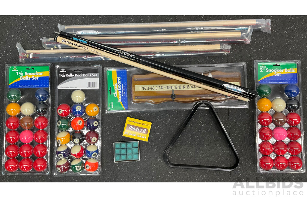 Assorted Billiard Equipment, Including Hard Rock Nick Varner Cue (6x) and More  - Lot of 13