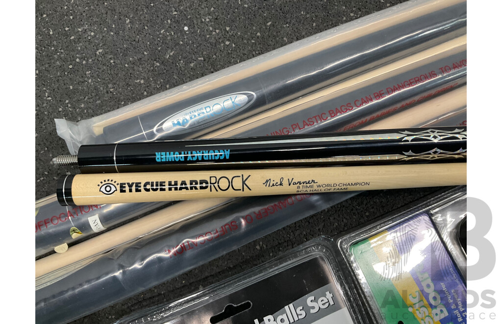 Assorted Billiard Equipment, Including Hard Rock Nick Varner Cue (6x) and More  - Lot of 13