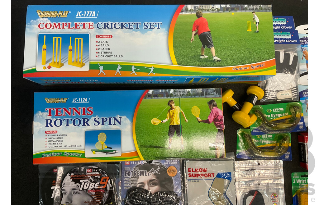 Collection of Various Sports Equipment for Cricket, Tennis and Assorted Sport Accessories - Lot of 29