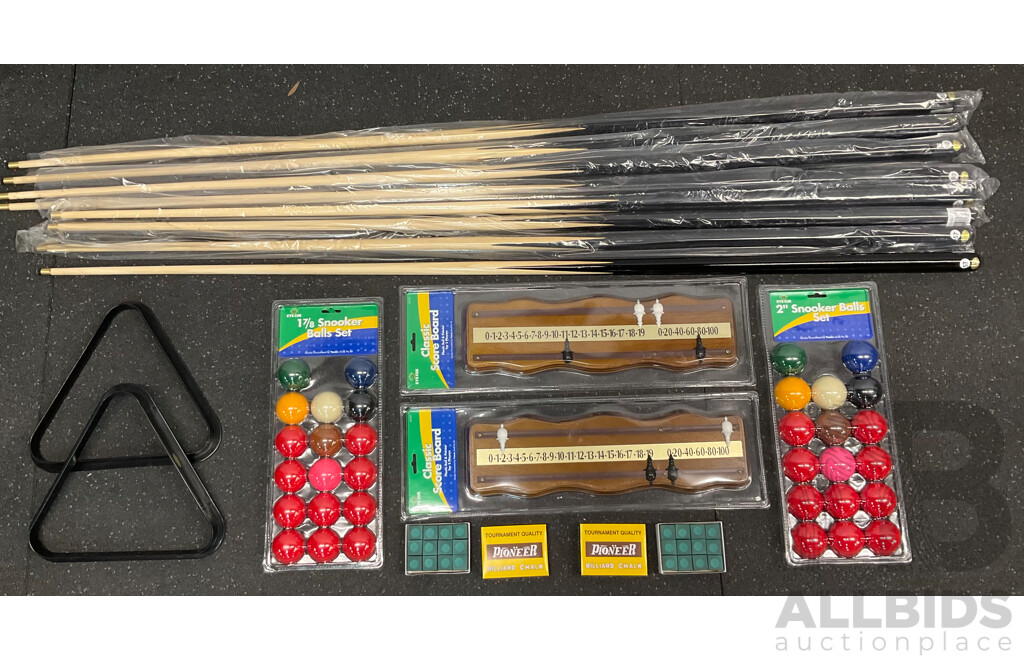 Assorted Billiard Equipment, Including One Piece Cue (x8) and More  - Lot of 16