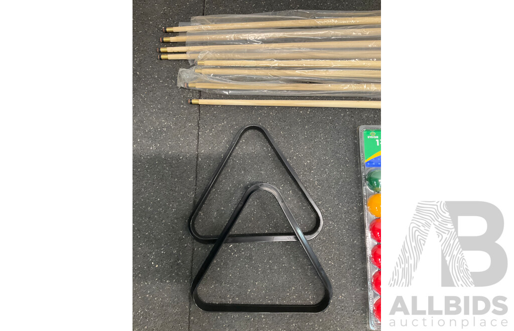 Assorted Billiard Equipment, Including One Piece Cue (x8) and More  - Lot of 16