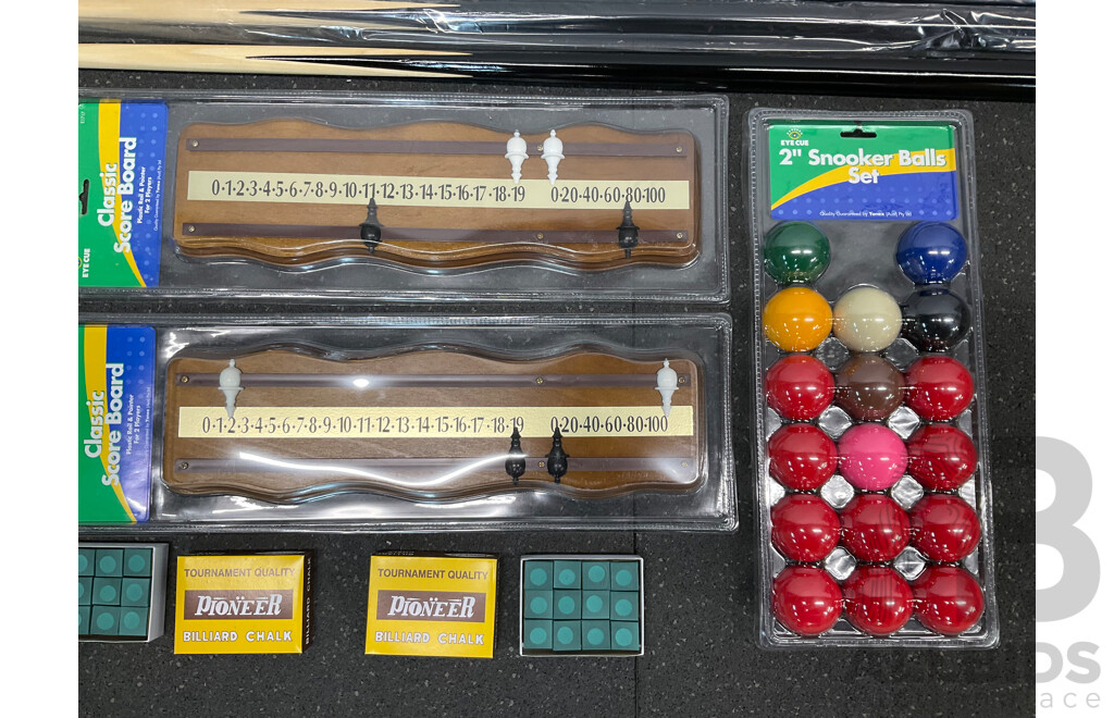 Assorted Billiard Equipment, Including One Piece Cue (x8) and More  - Lot of 16