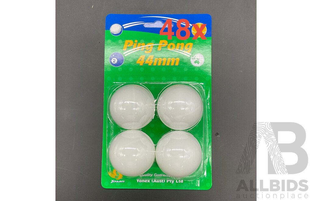 Ping Pond 44mm Balls (Four Pack, White) - Lot of 48