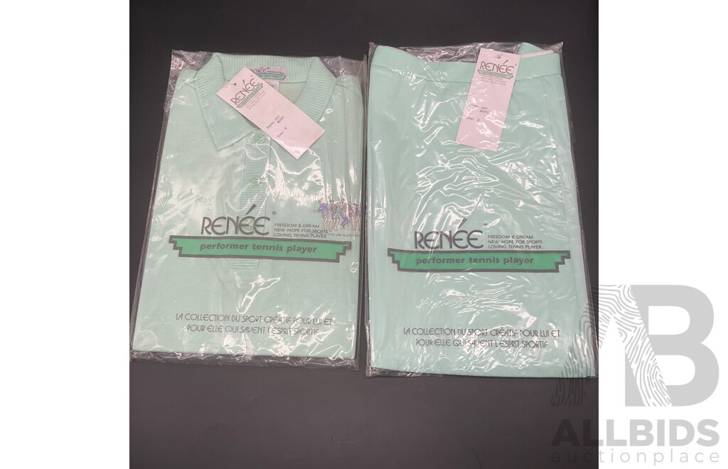 Vintage Look Renee Action Wear - Mint Green Polo Shirt and Pleated Skirt  - Lot of 61