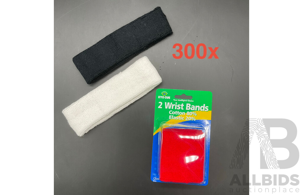 Sweat-Wicking Wristbands and Headbands - Tennis Terry Towelling Cotton Sweat Workout Bands for Gym, Running - RED, Black and White - Lot of 300