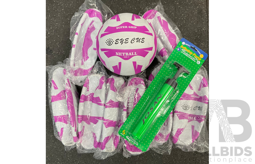 Netball Training Balls and Inflating Pumps - Lot of 10