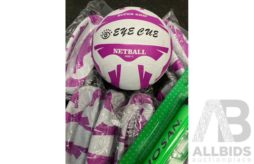 Netball Training Balls and Inflating Pumps - Lot of 10