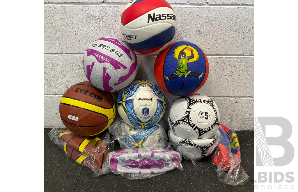 Collection of Various Sports Equipment for Tennis, Table Tennis, Volleyball, Basketball, Soccer, , Including Various Balls, Tennis Rotor Spin and More - Lot of 73