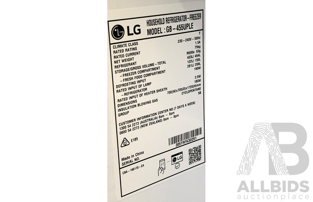 LG 420 Litre Bottom Mount Dark Graphite Fridge/Freezer