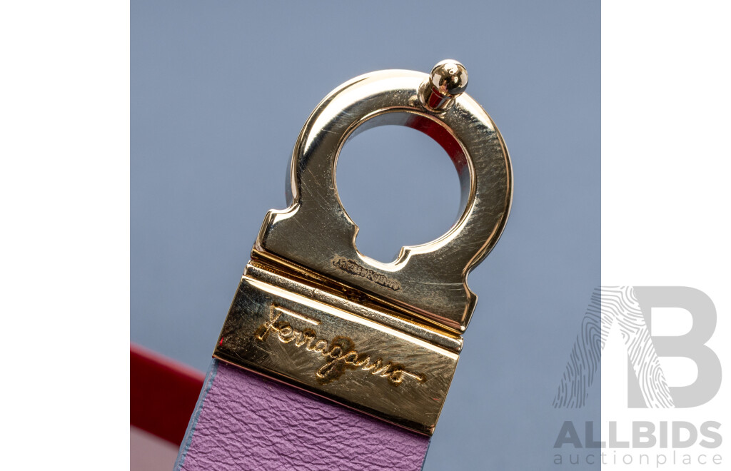 Salvatore Ferragamo Fleur Bleu Leather Wrist Band Bracelet in Original Presentation Box