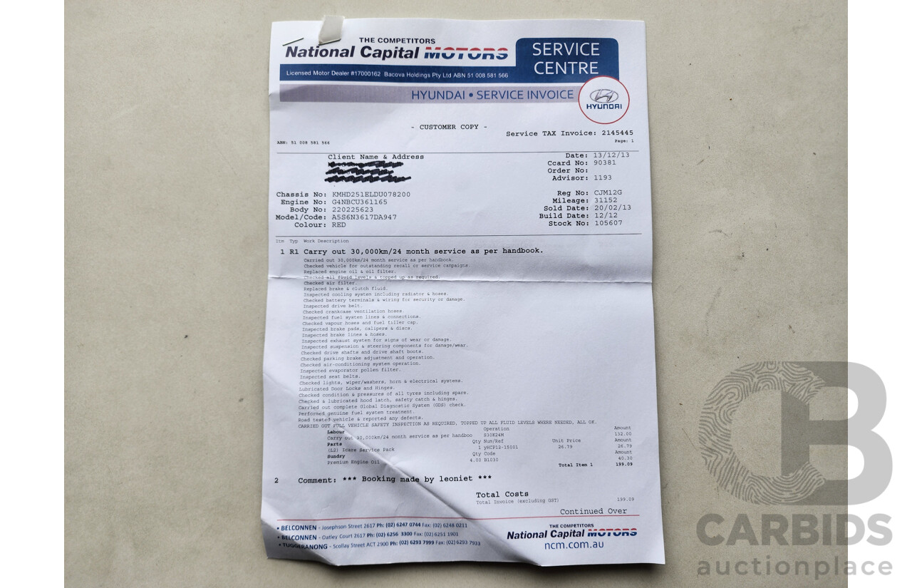 1/2013 Hyundai i30 Active GD 5d Hatchback Red 1.8L