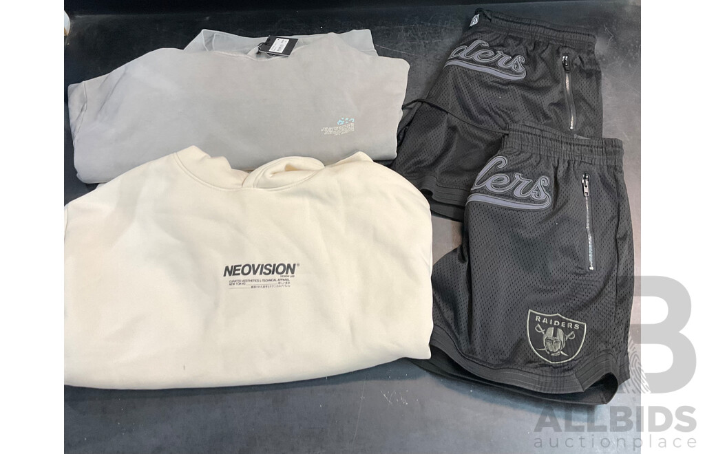 Neovision Beige Hoodie (M) & Notion Hoodie (M) & 2x NFL Basketball Raiders Shorts ( Size M & XL)