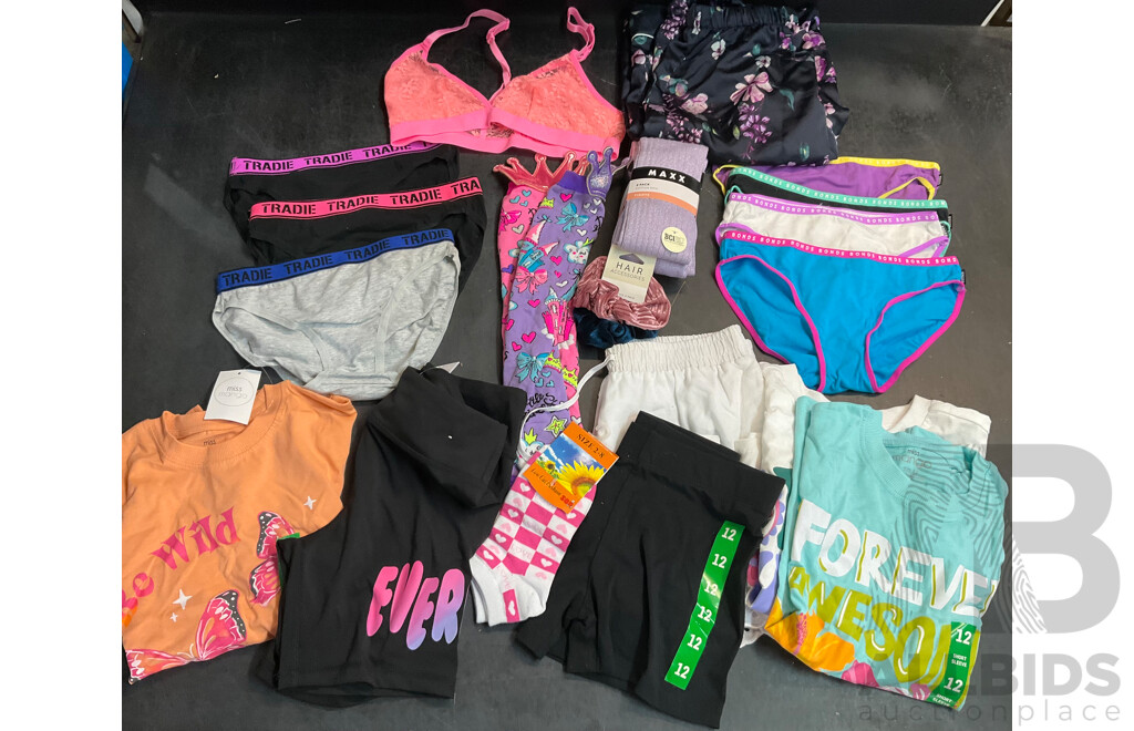Assorted Girls' / Women's Clothes and Underwear and Socks and Hair Scrunchie