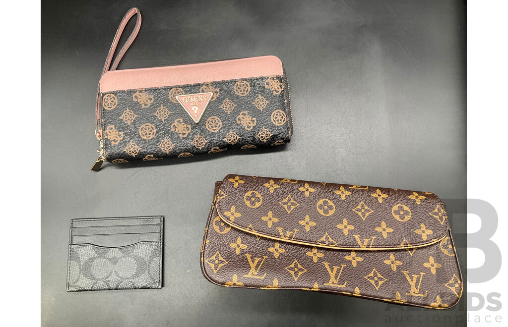 Clutch Branded LOUIS VUITTON, ID Card Case Branded COACH and Wallet Branded GUESS - Lot of 3
