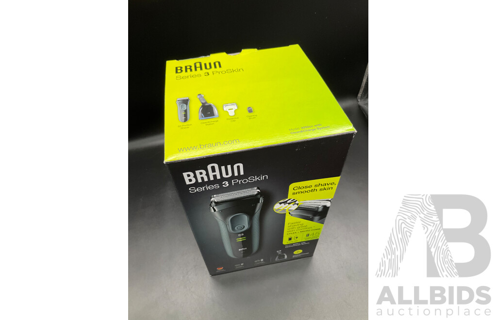 BRAUN Series 3 ProSkin Washable Electric Shaver Black with Clean&Charge Station (3050cc) - ORP $ 249.99
