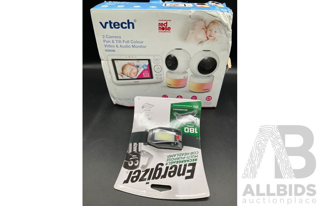 VTECH Video & Audio Monitor and ENERGIZER 180 Lumens Rechargable Headlamp - Lot of 2