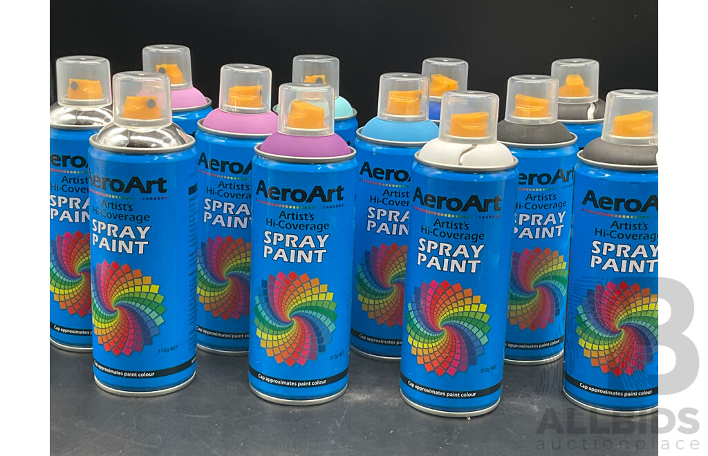 AERO ART Aerosol Spray Paint 312g - Assorted Colors - Lot of 12
