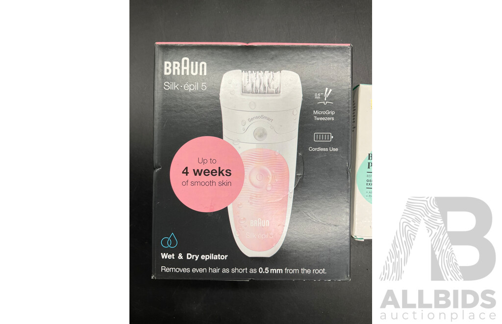 BRAUN Silk-epil 5 Epilator and BONDI SANDS Skincare Products - Lot of 5