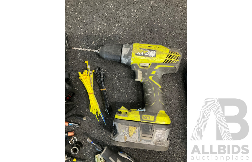 RYOBI 18V ONE+ Drill Driver with Battery, DREMEL Rotary Tool, NIKE Duffle Bag and Assorted Tools