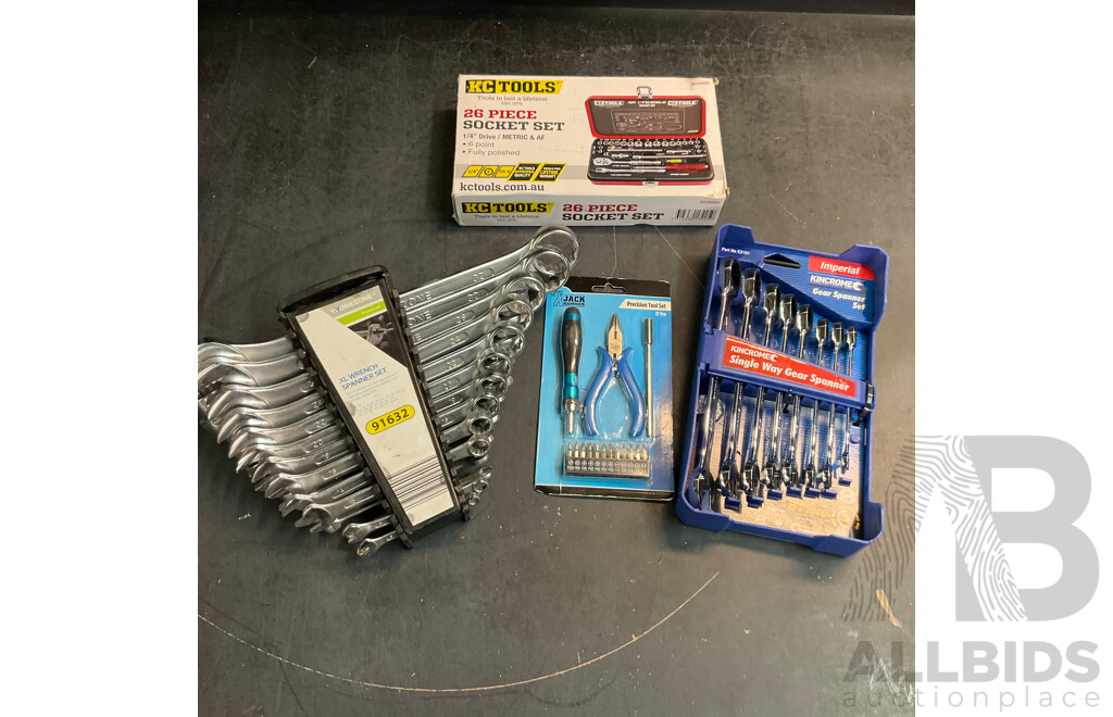 Assorted Spanner Set , Socket Set and Tool Set - Lot of 4