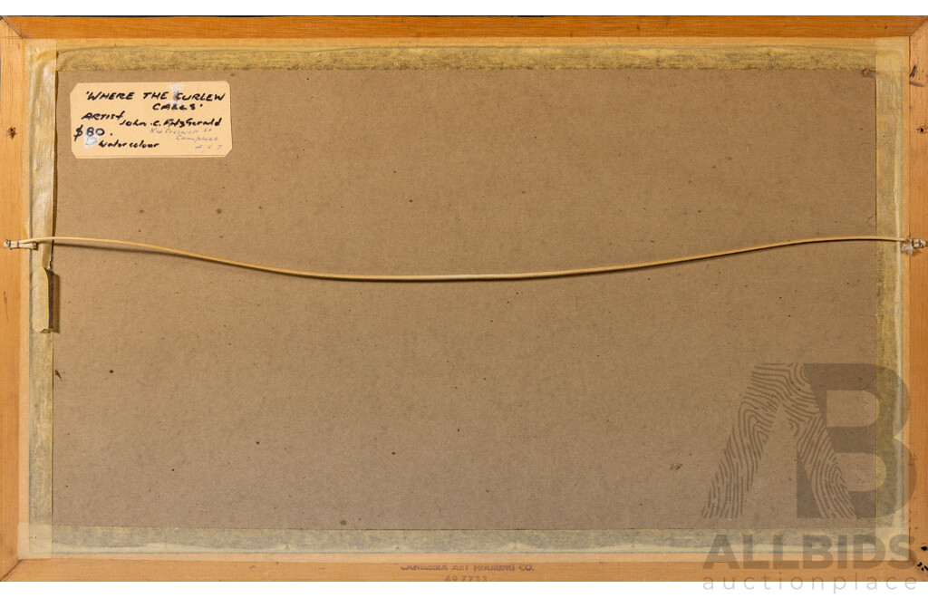 John C. Fitzgerald, (20th Century, Australian), Where the Curlew Calls (1981), Origina Watercolour, 41 x 47 cm (frame)