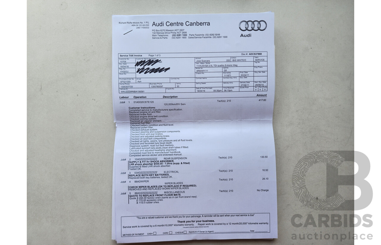 6/2011 Audi Q5 2.0 TDI Quattro 8R MY12 4d Wagon White 2.0L