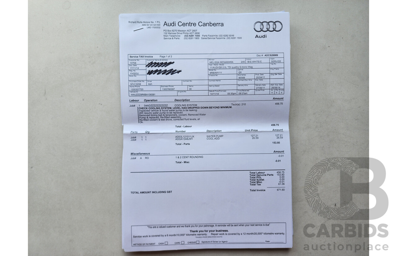 6/2011 Audi Q5 2.0 TDI Quattro 8R MY12 4d Wagon White 2.0L