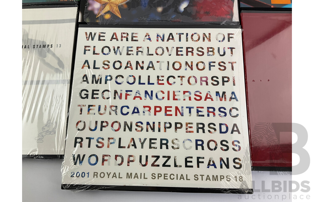 Seven United Kingdom Royal Mail Stamp Albums Including 1991, 1992, 1993(2) 1996, 1998, 2001