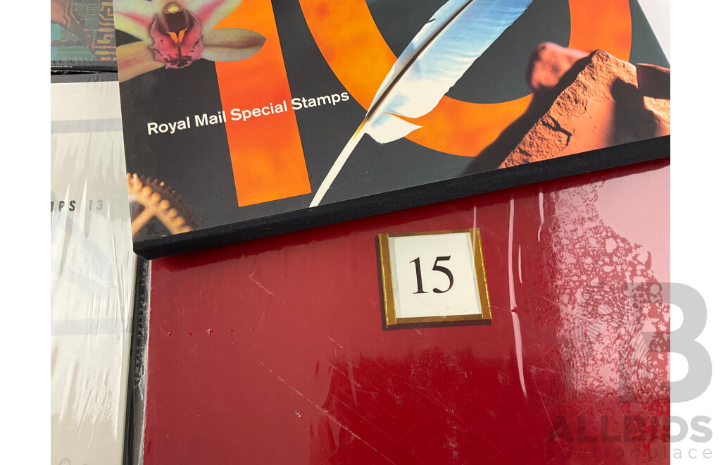 Seven United Kingdom Royal Mail Stamp Albums Including 1991, 1992, 1993(2) 1996, 1998, 2001
